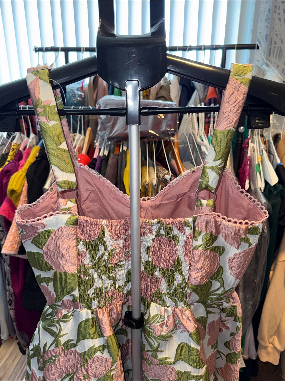 Pink Floral Sundress with Green Leaves - Picture 10 of 12